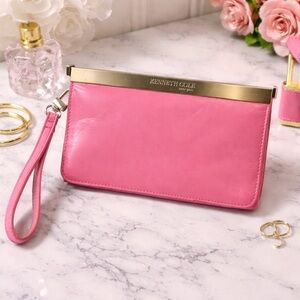 Kenneth Cole Pink Leather Wristlet with Gold Trim